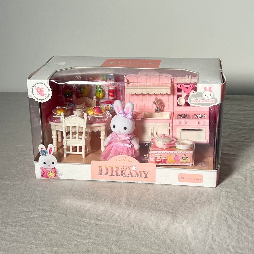 Yasini Dreamy Bay Rabbit Pink Kitchen Dollhouse Playset Kawaii Cottagecore Chic